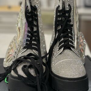 NEW Silver Glitter Combat Boots with Removable Butterfly Wings